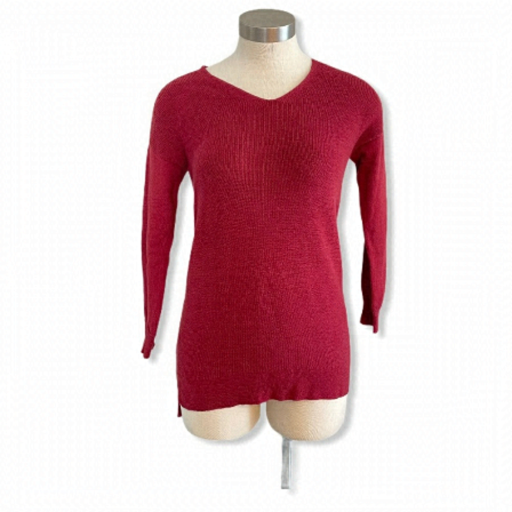 Eileen Fisher Sweater Wool Red High-Low V-Neck"
